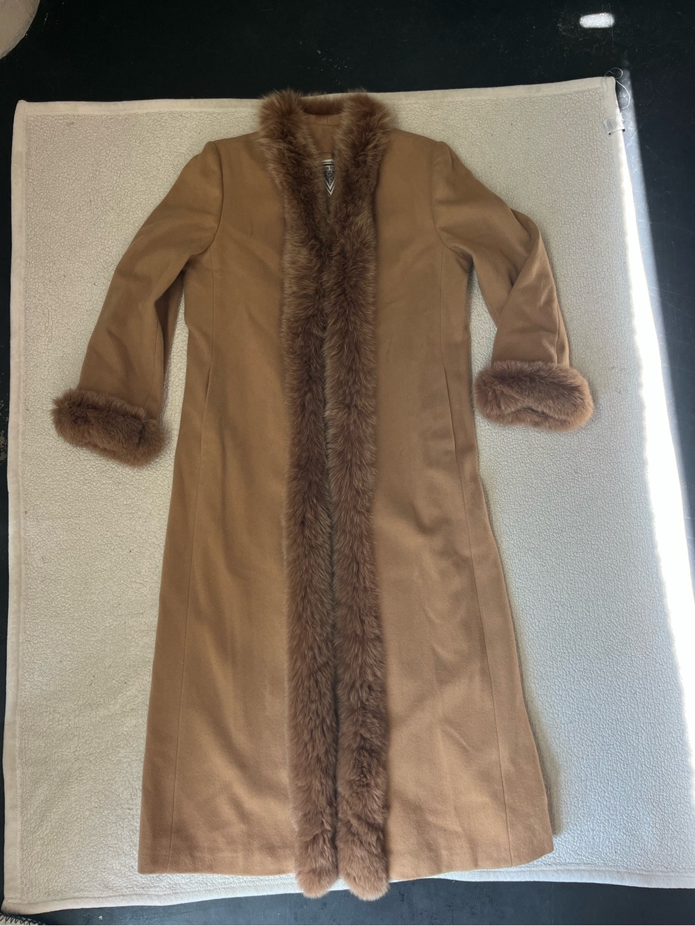 Vintage Marvin Richard’s Lambs Wool Trench Jacket Faux Fur Trim Womens 12